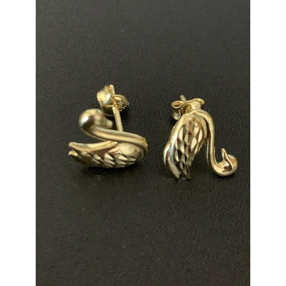 18K Japan Gold  Swan Stud Earrings - Picture 4 of 8